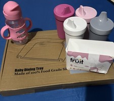 Suction Dining Tray With Feeder, Straw Bottle And Sippy Cups. No Cup Inserts