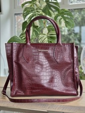 Russell And Bromley Burgundy Croc Leather Tote Grab Shoulder Bag