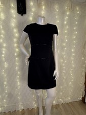 Valentino Roma Spa virgin wool excellent cond Black Dress leather piping Size 10