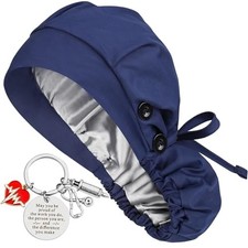 Satin Lined Scrub Cap for Women Ponytail Hair Surgical Nurse Cap 4 1 Navy