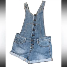 Free People Shortalls Medium Denim Faded Micro Shorts Overalls Sexy Button Up