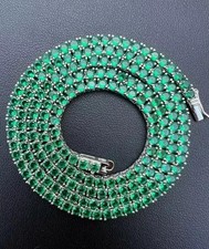 20Ct Rd Cut Lab Created Green Emerald Tennis Necklace 14K White Gold Plated 18"