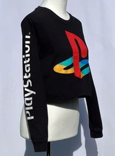 PLAYSTATION Cropped  Long Sleeve Women's T-Shirt XS Black Logo Spelled Out
