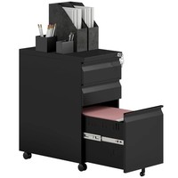 Vinsetto Steel File Cabinet with Lock and Wheels for Home Office Storage Black