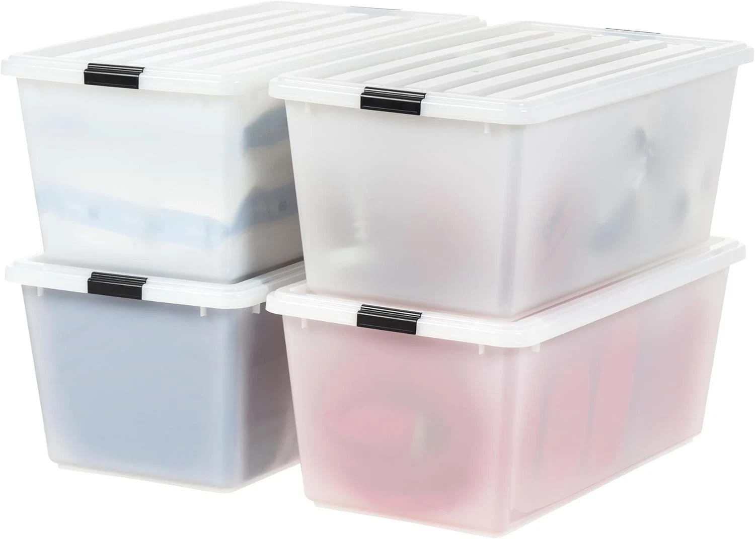 91 Qt Stackable Plastic Storage Bins W/ Lids 4 Pack BPA-Free Discreet Organizing