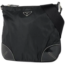 PRADA Plate Shoulder Bag Nylon Black 23cm #BS2338