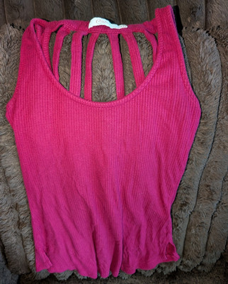 Candie s Women s XS Pink Solid Scoop Neck Ribbed Knit Strappy Back Tank
