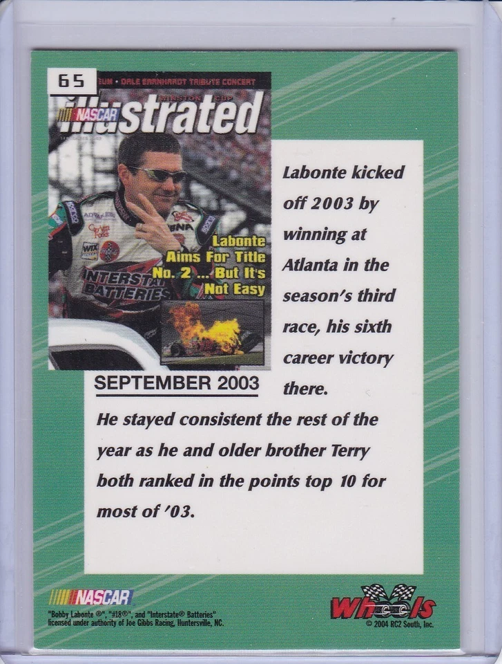 Bobby Labonte Highlight 2004 Wheels High Gear card 65 - Image 2 of 2