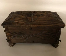 Vtg Wood Jewelry Box Handcrafted Gothic Ornate Forged Metal Studs Made In Spain