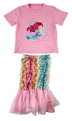 Mädchen 5-6 Jahre Meerjungfrau Outfit 2-teiliges Set rosa Oberteil & Regenbogenschwanz Rock neu