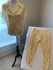 Stars Above pajamas set medium m modal blend knit yellow paisley crop