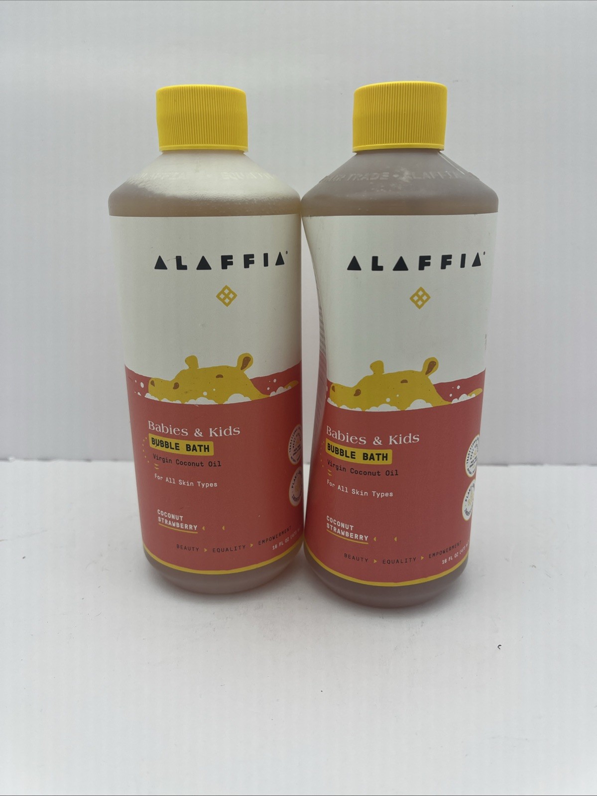 2 Alaffia Babies and Kids Bubble Bath Coconut Strawberry 16 fl oz each