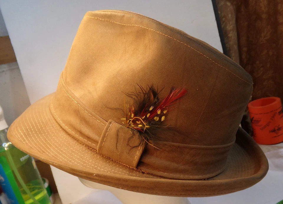 Sombrero Fedora Vintage Hombre GAMUZA Cuero Talla 7 1/8" (marca ha sido retirada) Foto 2 de 4