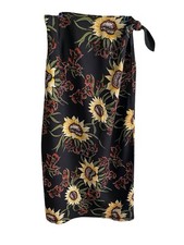 VTG Tommy Bahama Wrap Skirt Large Silk Maxi Sunflowers Hip Tie Beach Black