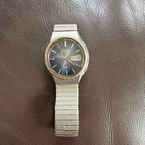 Seiko Automatic Day/Date Men's Wristwatch Stainless Steel Black Dial Vintage