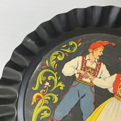 Plato de tarta de hojalata holandés vintage Tole Twins Pennsylvania decoración de pared colgante - Imagen 5 de 11