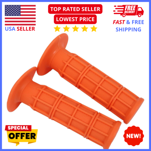 Orange Rubber Motorcycle Handlebar Grips Anti-Slip for Dirt Bike, ATV, Motocross
