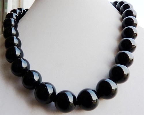"Collar genuino de cuentas bolas redondas de gemas de ónix de ágata negra de 8/10/12/14 mm 18-36""" - Imagen 12 de 12