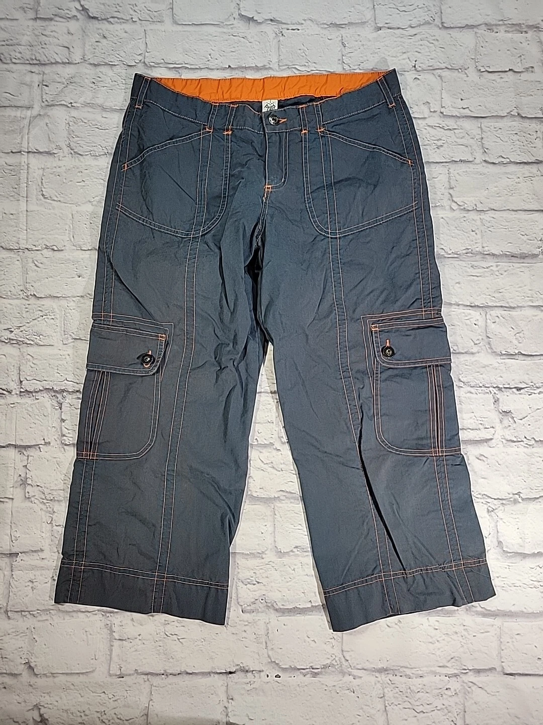 prana breathe capri hiking orange stitch cargo pants