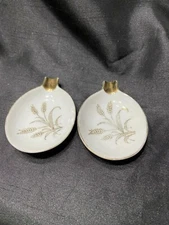 Set of 2 Vintage Personal Ashtrays White China with Wheat Pattern Gold Trim
