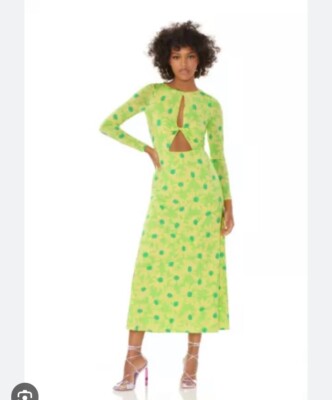 NWT AFRM Lime Green Yellow Floral Long Sleeve Jodi Dress L