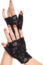 Music Legs Lace Fingerless Gloves Black