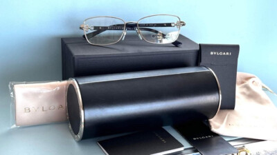 Bvlgari Italy 2170-B 102 Rectangular Silver Black Eyeglasses $750