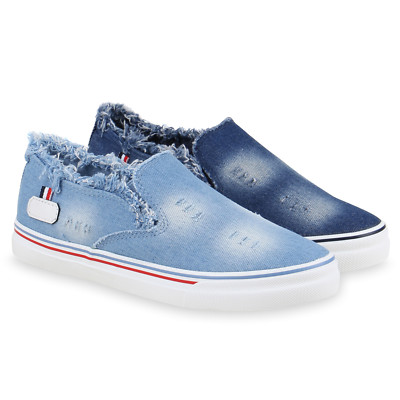Damen Sneakers Denim Jeans Slip-ons Slipper Fransen Flats 814498 Schuhe