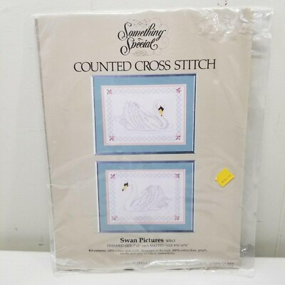 Something Special Counted Cross Stitch Kit 2 Swan Pictures 7x5 in Craft USA 1984
