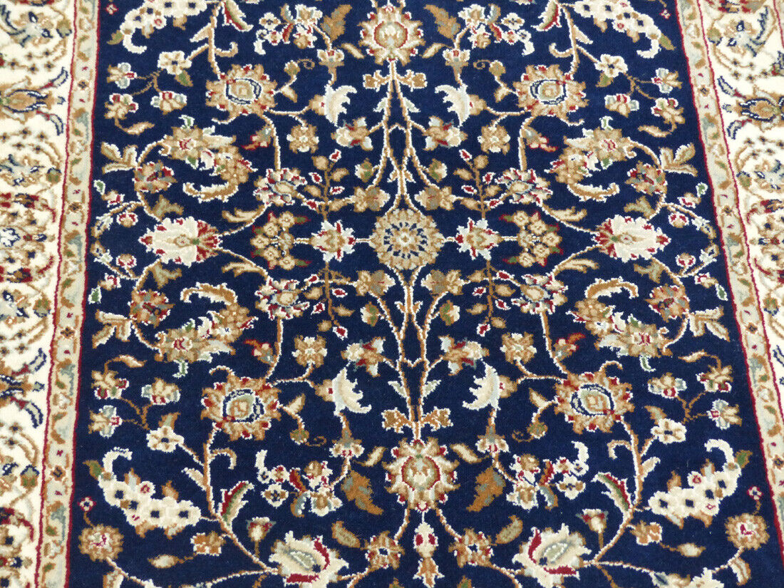 New 3'x5' Supreme quality Wool Silk Blue Hand Knotted 300 KPSI Nain area Rug