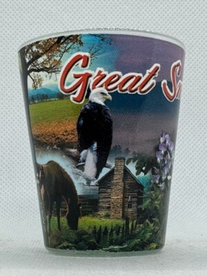 Great Smoky Mountains Wrapped Shot Glass Eagle Deer Waterfall Horse