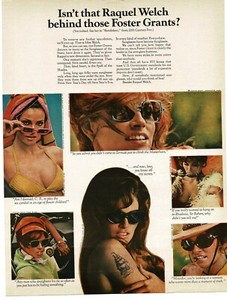 1968 FOSTER GRANT Sunglasses Raquel Welch ship tattoo on arm Vintage Print Ad