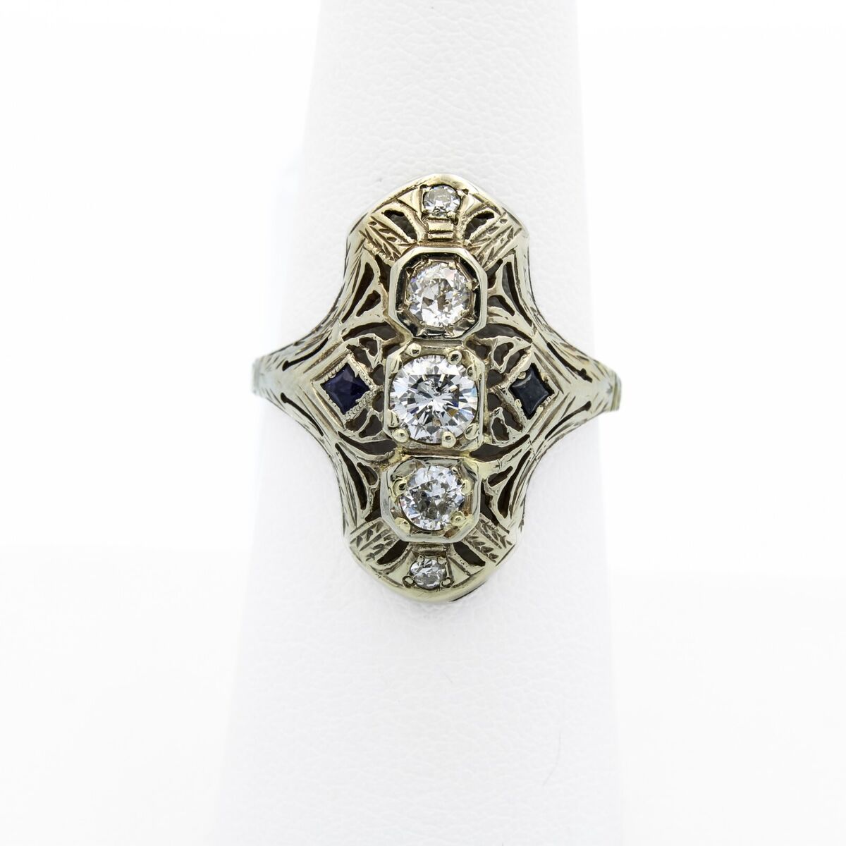 Vintage Art Deco 18k Gold Diamond & Synthetic Sapphire Die Vintage Art Deco 18k Gold Diamond & Synthetic Sapphire Die