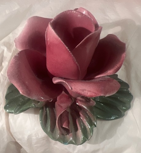 2 VTG Capodimonte PINK ROSE CANDLE HOLDER Figurine Handle Candlestick Italy 4.5” - Picture 9 of 14