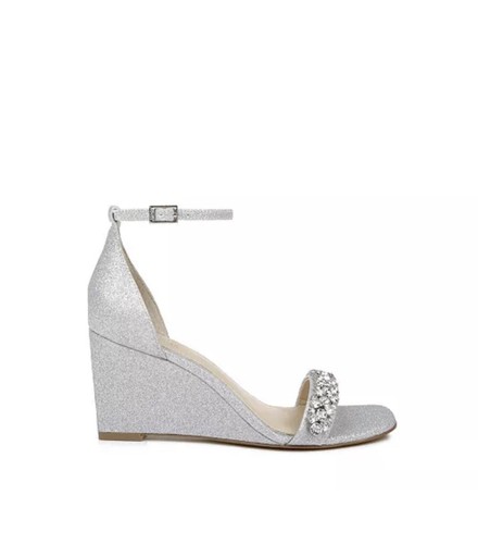 Jewel by Badgley Mischka Peggy Wedge Silver Rhinestone Formal Dressy Sandal 6.5 - Picture 4 of 8