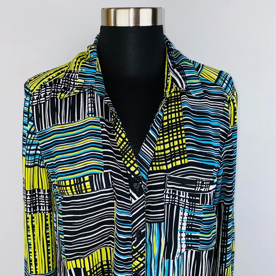 Camisa Relativity Mujer Colorida Retazos Única Estampado Rayas Abstractas S Foto 3 de 4