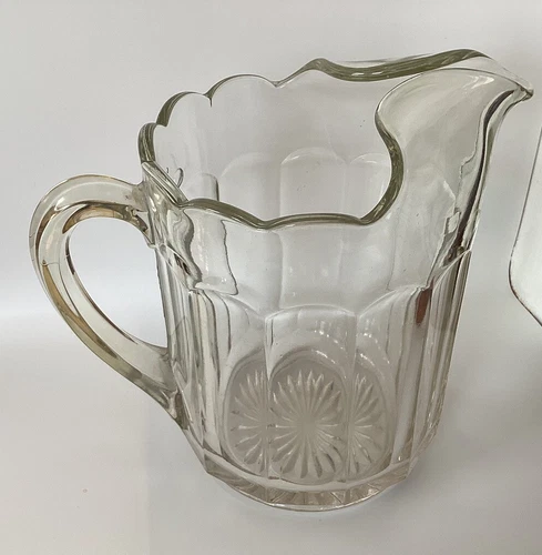 Vintage Clear Colonial Knife & Fork Depression Glass Milk Jug Pitcher Ice Lip 8”
