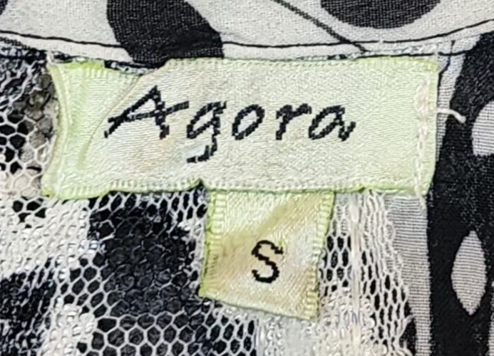 Agora Blusa Mujer Transparente Estampado Hojas Blanco y Negro Manga Larga Talla Pequeña Foto 4 de 4