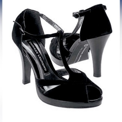 Chinese Laundry Nyrvana High Heel Peep Toe Strap Dress Shoes, Black Kid Suede