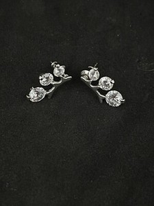 3 Single Stone Branch Earrings Silver And Clear Rhinestone Pierced Ear Earrings
