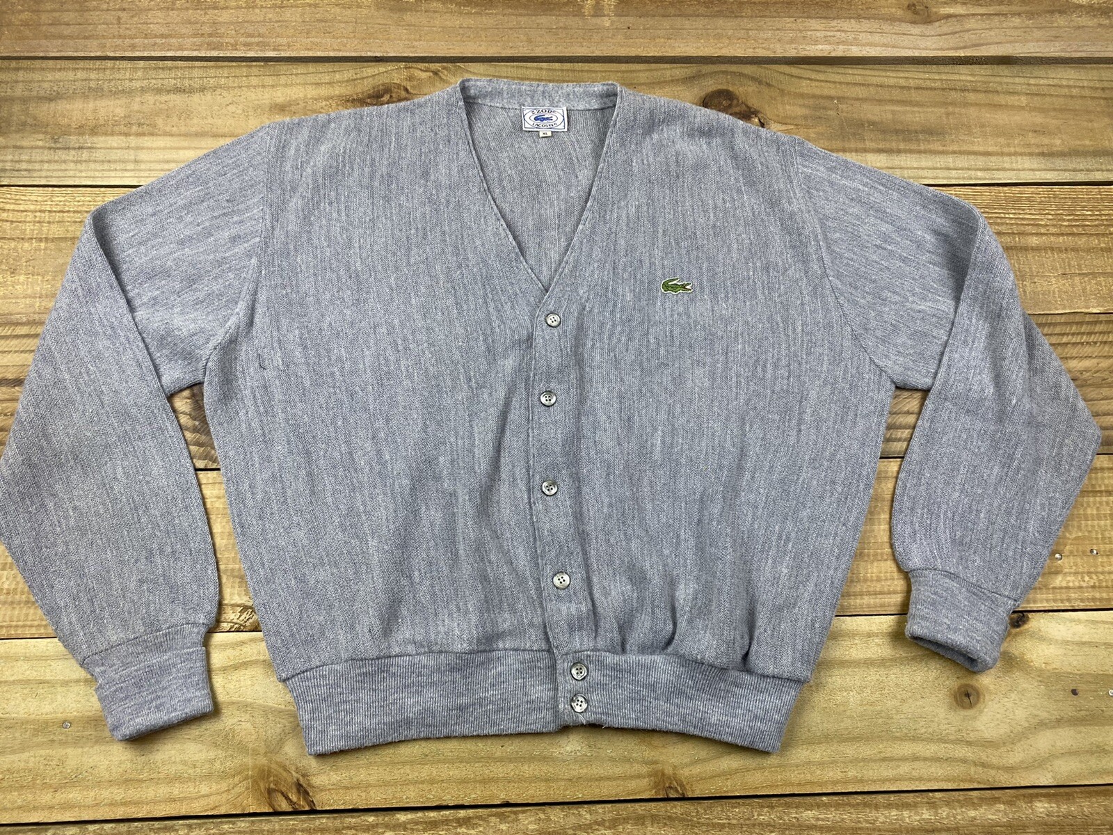 VTG 80s Izod Lacoste Orlon Acrylic Cardigan Sweater Grey Sz M Alligator  Logo | eBay