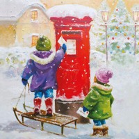 "20 Servietten\"Mailbox\"Kinder Schlitten Wunschzettel*Nostalgie*33X33 Weihnachten"
