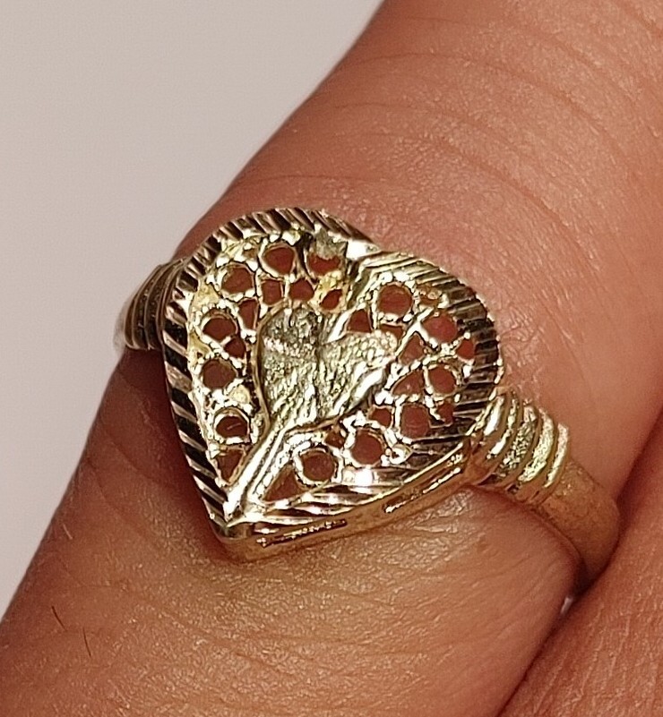 Vintage 14k Solid Gold Ladies Diamond Cut Filigree Heart Ring | eBay
