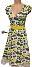 Women's Retro summer dress deep V-neck cut knit cotton blend pastel S
