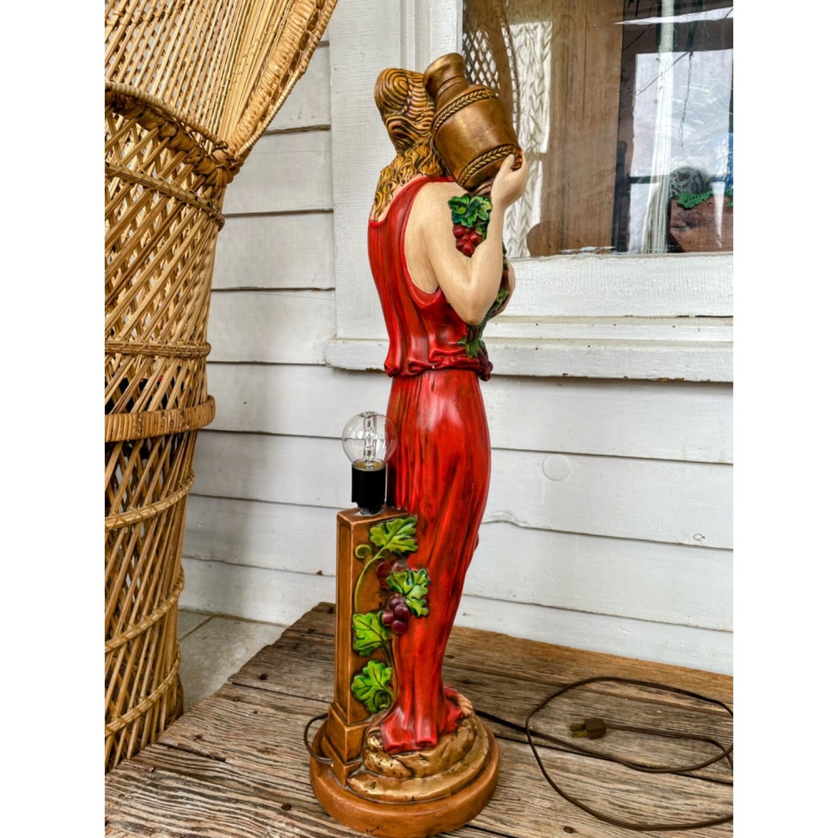 Vintage 1960s Holland Mold Lamp Roman Woman Statue Grapes Jug 26