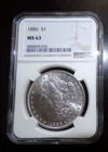 1886 -  Morgan Dollar NGC MS63 $1 Silver US Coin Uncirculated