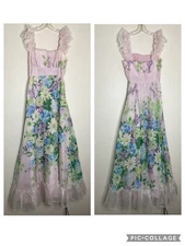 Lorrie Deb Vintage Floral Maxi Dress Chiffon 9/10