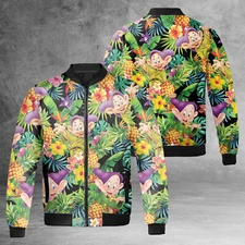 Dopey Dwarf Pineapple Tropical Leaves Hibiscus Flower Summer Vibes Jaket