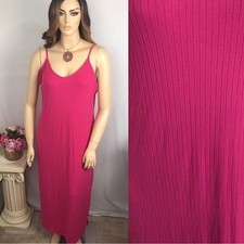 2X PLUS Hot Pink Ribbed Maxi Y2K Spaghetti Strap Soft Spring Long Fairy Dress