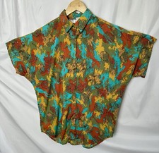 Vintage All Over Print Single Stitch Button Up T Shirt Tribal Funky Retro Mens M